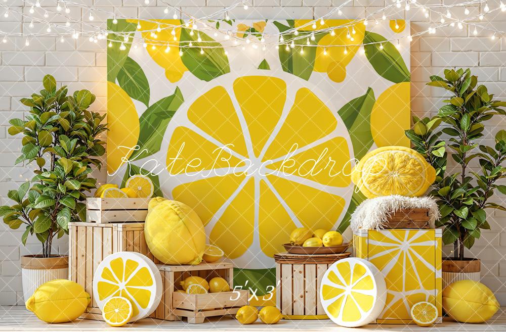 Kate Summer Lemon Slice Crate Greenery Printed Backdrop Designed by Emetselch