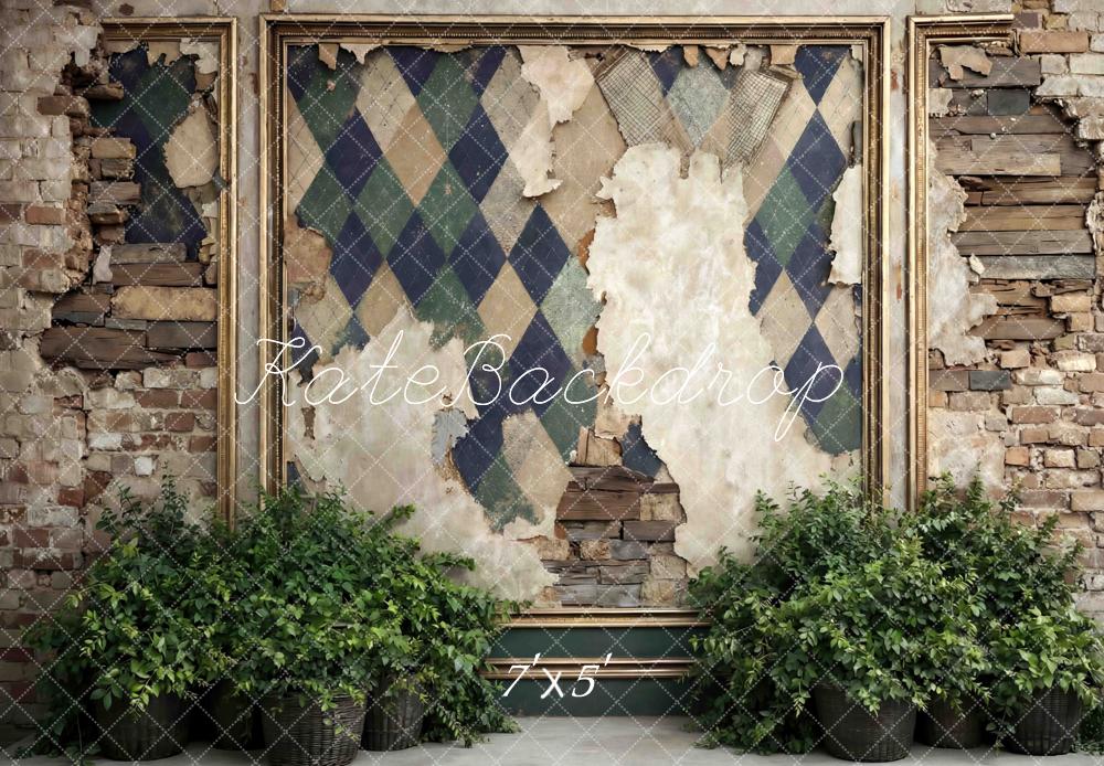 Kate Father's Day Vintage Argyle Brick Wall Plants Printed Backdrop Designed by Mini MakeBelieve