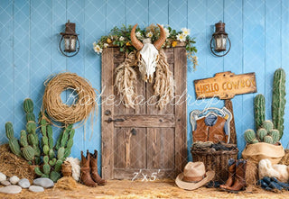 Kate Birthday Western Cowboy Cactus Door Printed Backdrop Designed by Emetselch
