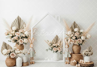 Kate Spring Bunny Neutral Flower Arch Printed Backdrop Designed by Patty Roberts