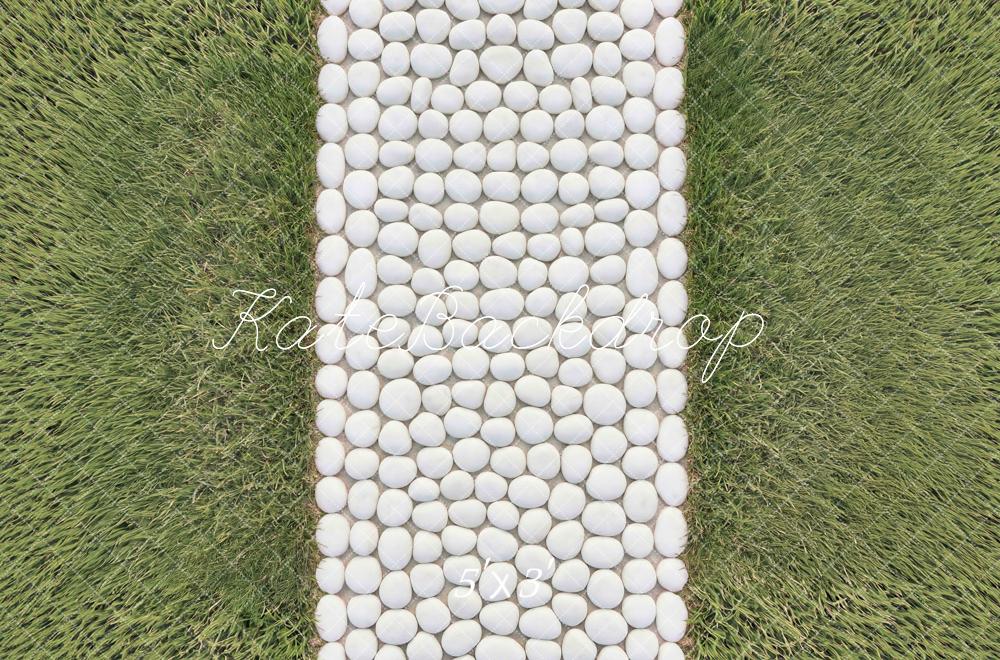 Kate White Pebble Pathway with Green Grass Floor Backdrop Designed by Mini MakeBelieve