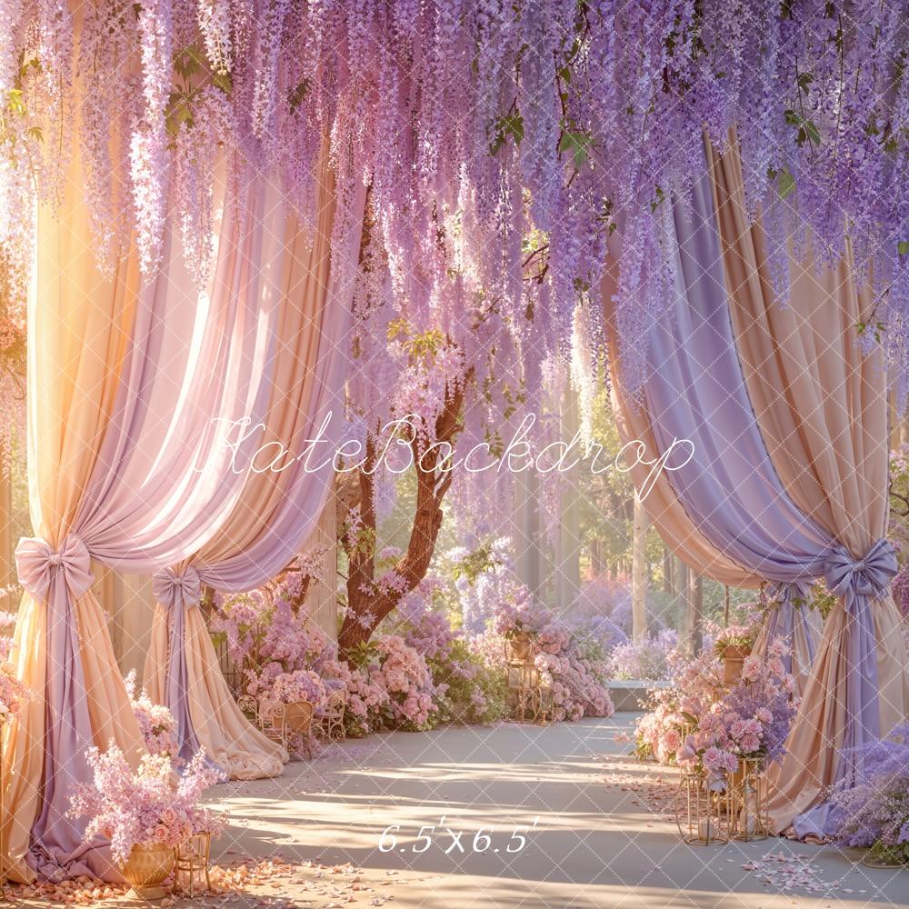 Kate Purple Wisteria Flower Arch Drapes Printed Backdrop Designed by Emetselch