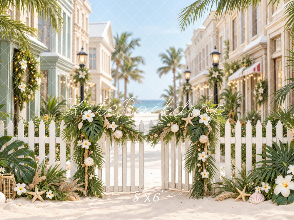 Kate Beach Coastal Resort Tropical Street Flower Fence Printed Backdrop Designed by Emetselch