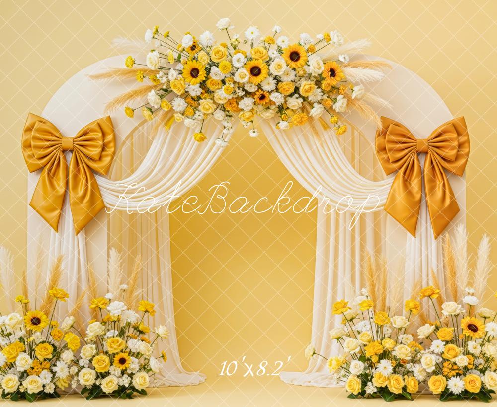 Kate Flower Arch Yellow Floral Bow Arrangement Backdrop Designed by Patty Roberts