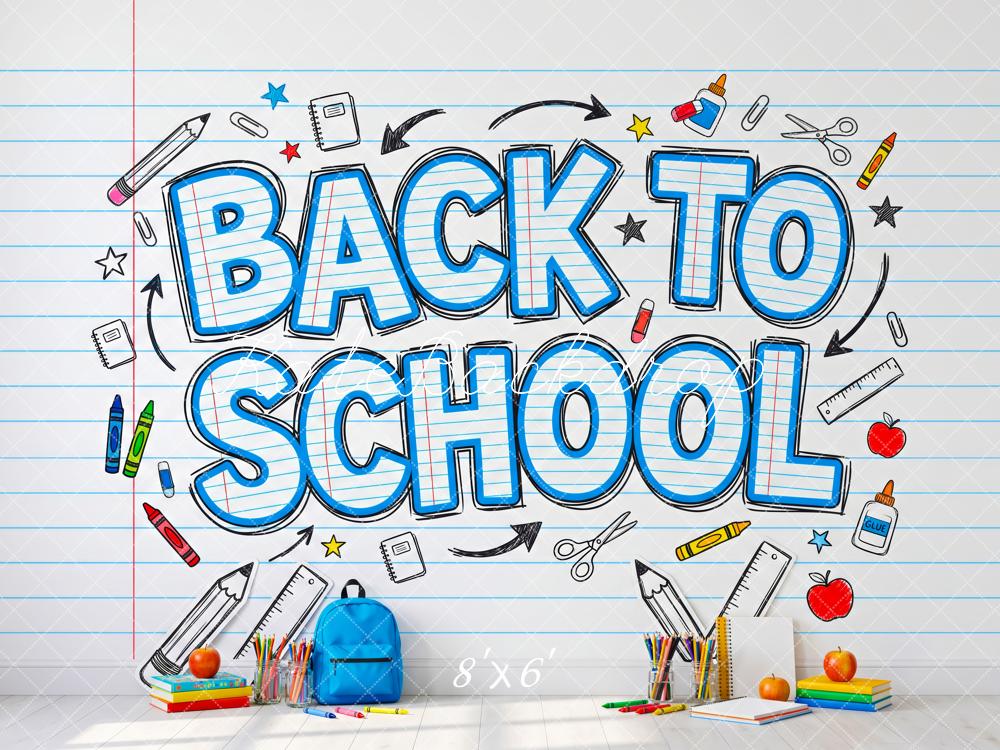 Kate Back To School Notebook Paper School Supplies Printed Backdrop Designed by Patty Roberts