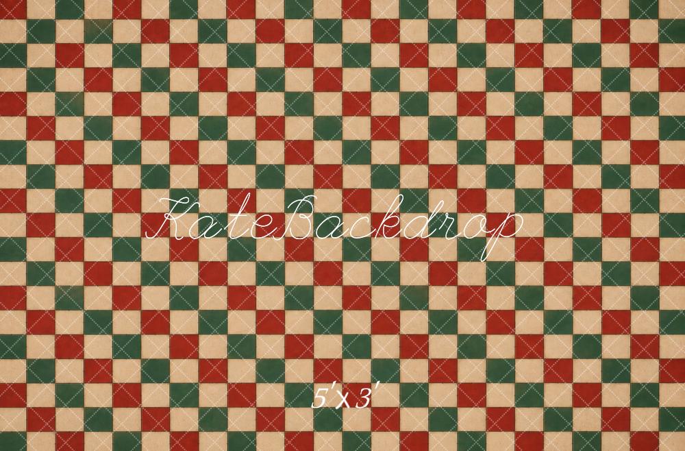 Kate Christmas Red Green Plaid Floor Printed Backdrop Designed by Vertigo Productions