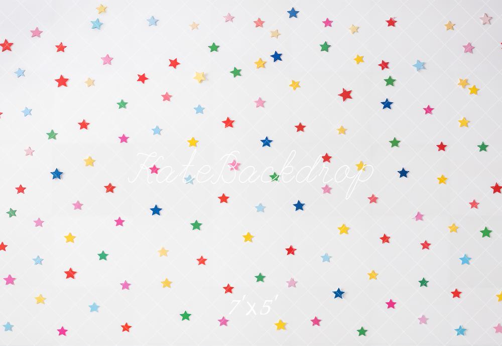 Kate Colorful Star Confetti White Printed Backdrop Designed by Emetselch