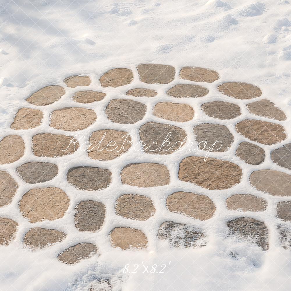 Kate Winter White Snowy Cobblestone Path Floor Printed Backdrop Designed by Kate Image