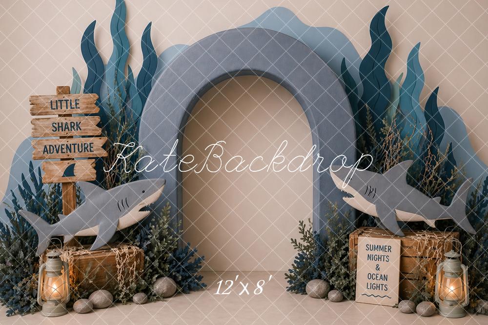 Kate Shark Ocean Adventure Arch Boy's Birthday Printed Backdrop Designed by Caitlin Lynch