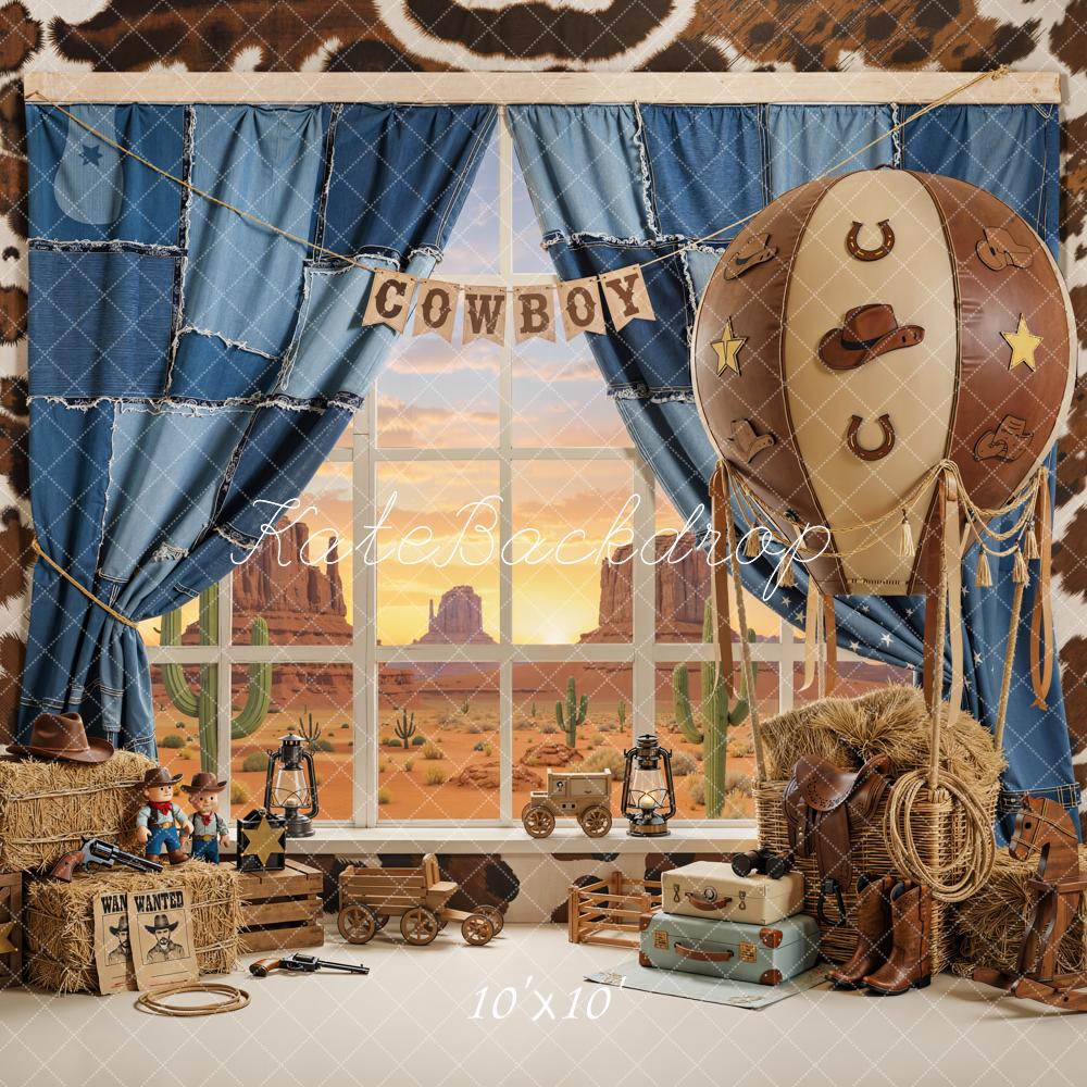 Kate Western Cowboy Hot Air Balloon Western Desert Scene Backdrop Designed by Emetselch