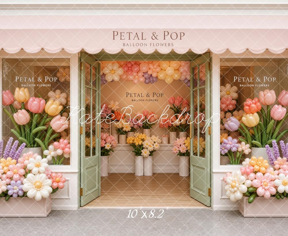 Kate Spring Balloon Flower Shop Storefront Double Doors Printed Backdrop Designed by Ashley Ward