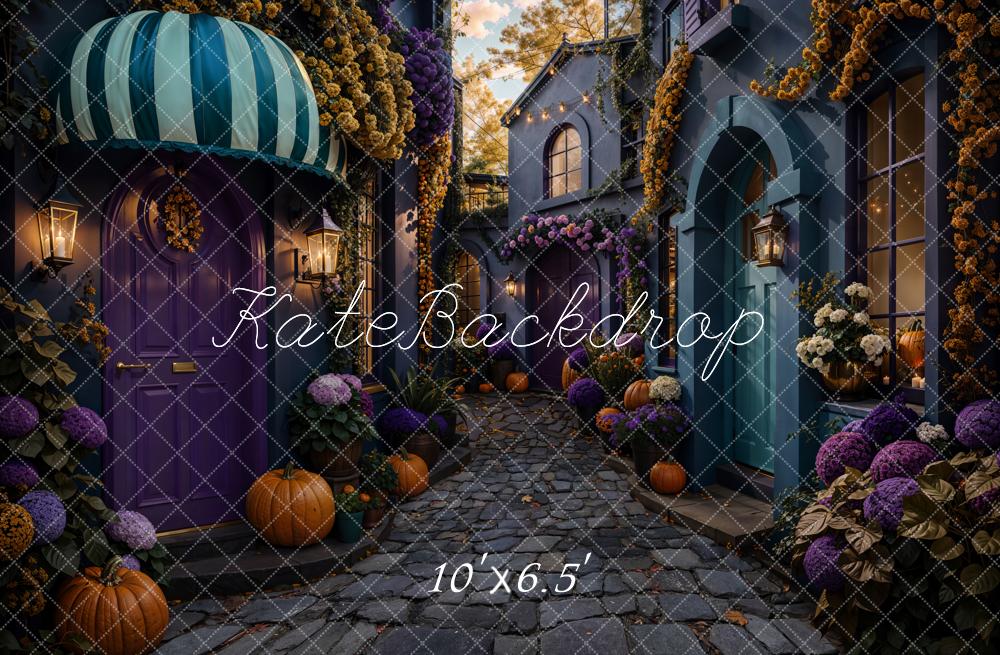 Kate Halloween Village Pumpkin Cobblestone Street Backdrop Designed by Emetselch
