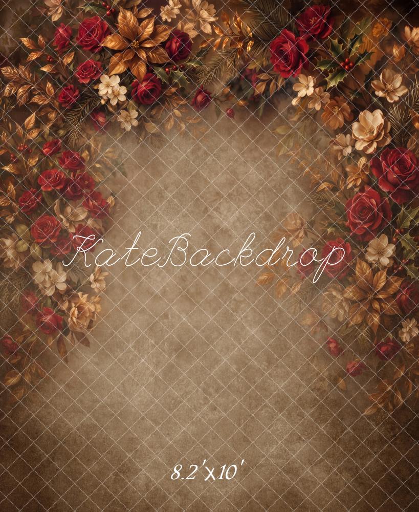 Kate Fine Art Rose Floral Arch Brown Texture Printed Backdrop Designed by Chain Photography