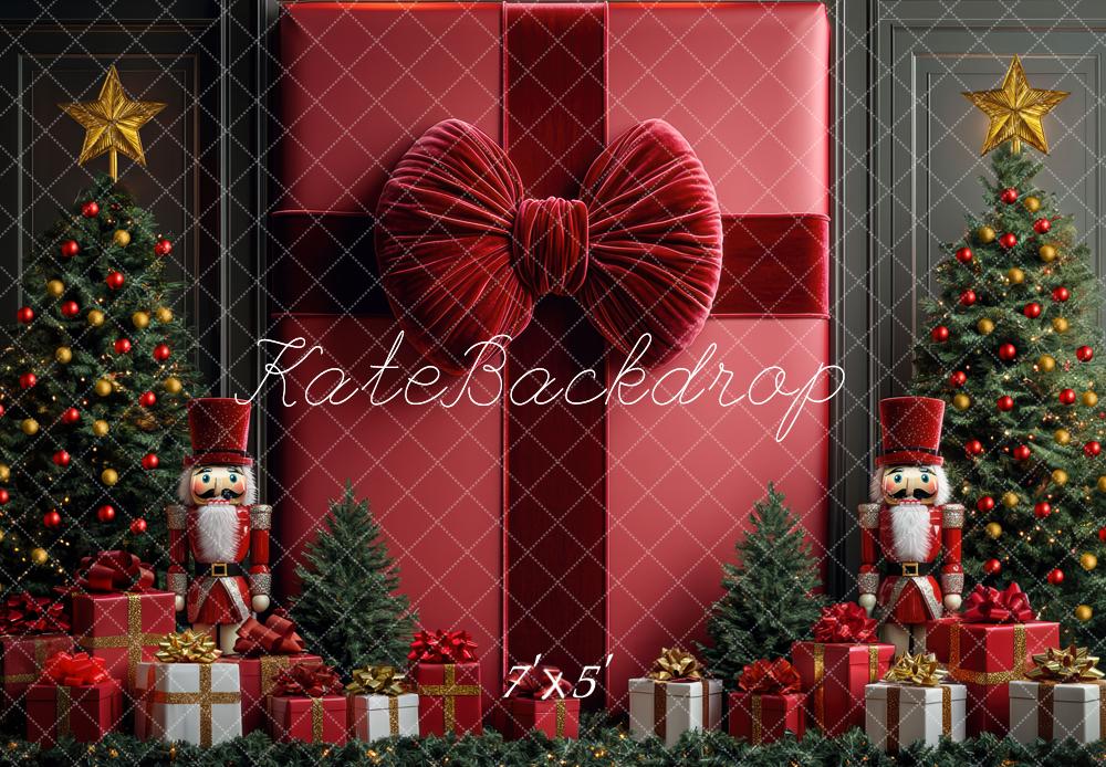 Kate Christmas Red Gift Wall Nutcracker Trees Printed Backdrop Designe