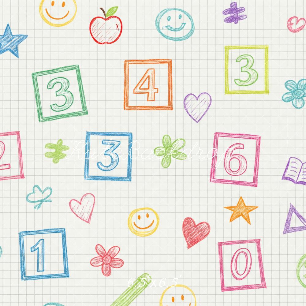 Kate Back To School Doodle Numbers and Shapes Printed Backdrop Designed by Patty Roberts