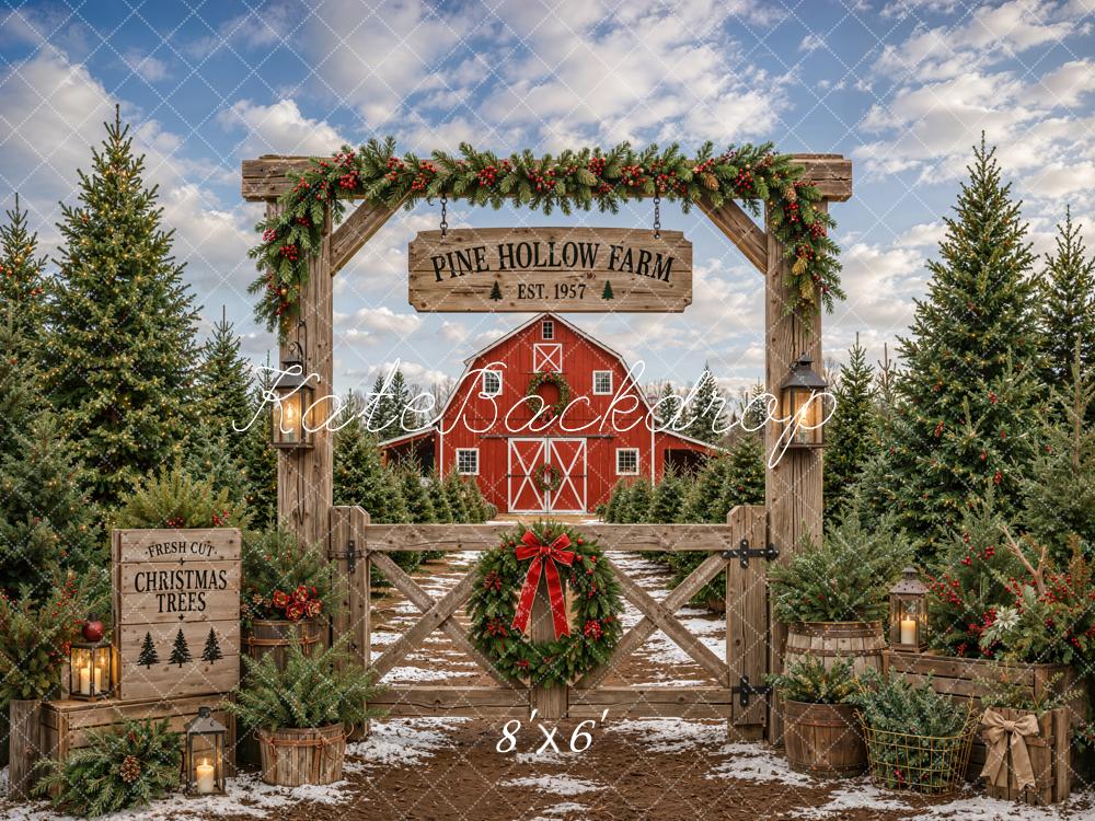 Kate Christmas Tree Farm Barn Gate Arch Printed Backdrop Designed by Emetselch