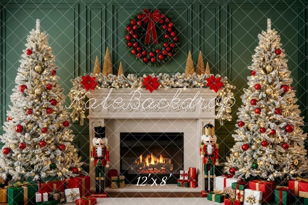 Kate Christmas Fireplace Christmas Tree Nutcracker Wreath Backdrop Designed by Patty Roberts