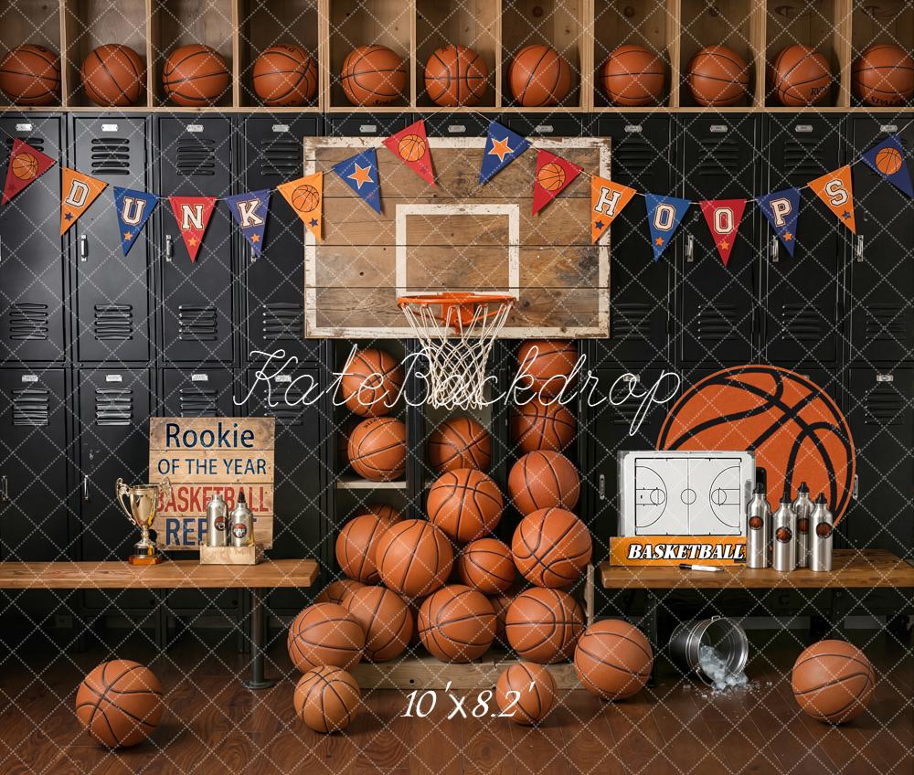 Kate Basketball Locker Room Bench Hoop Basketballs Backdrop Designed by Emetselch