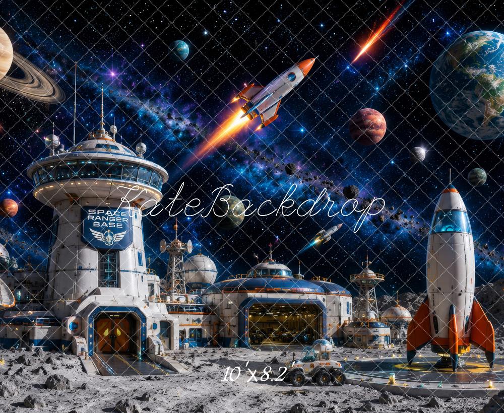 Kate Space Station Moon Base Rockets Printed Backdrop Designed by Megan Leigh Photography