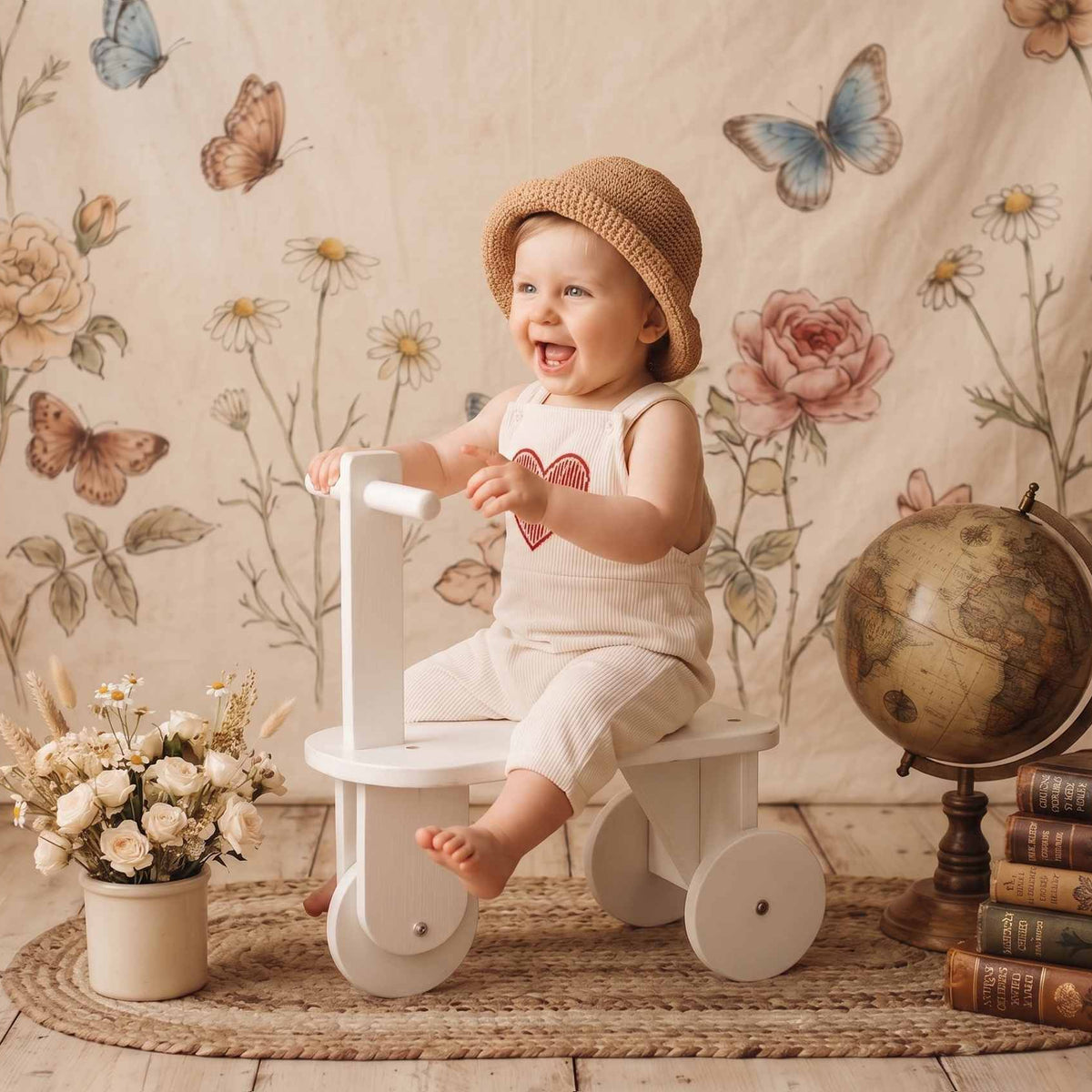 Kate 'Nordic Rider' Vintage White Wooden Tricycle | Sitter & Birthday