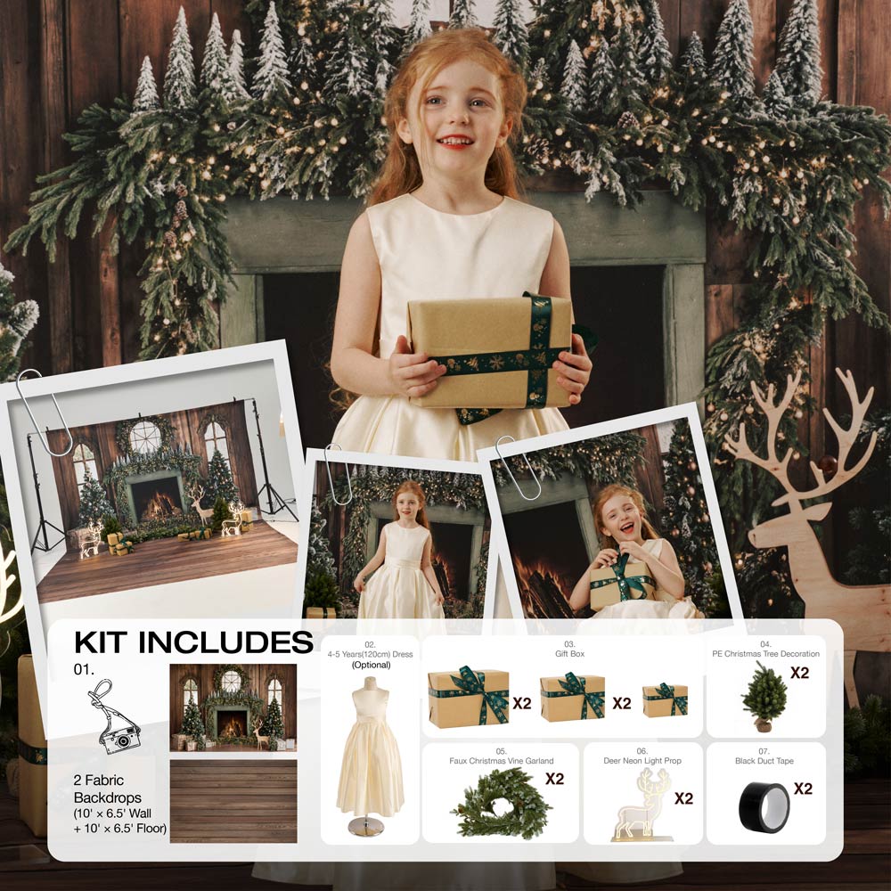 Kate Christmas Fireplace Photo Kit Photography Backdrops&Props Themed Bundle