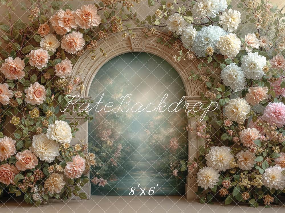 Kate Spring Flower Arch Pastel Roses Greenery Printed Backdrop Designed by Emetselch