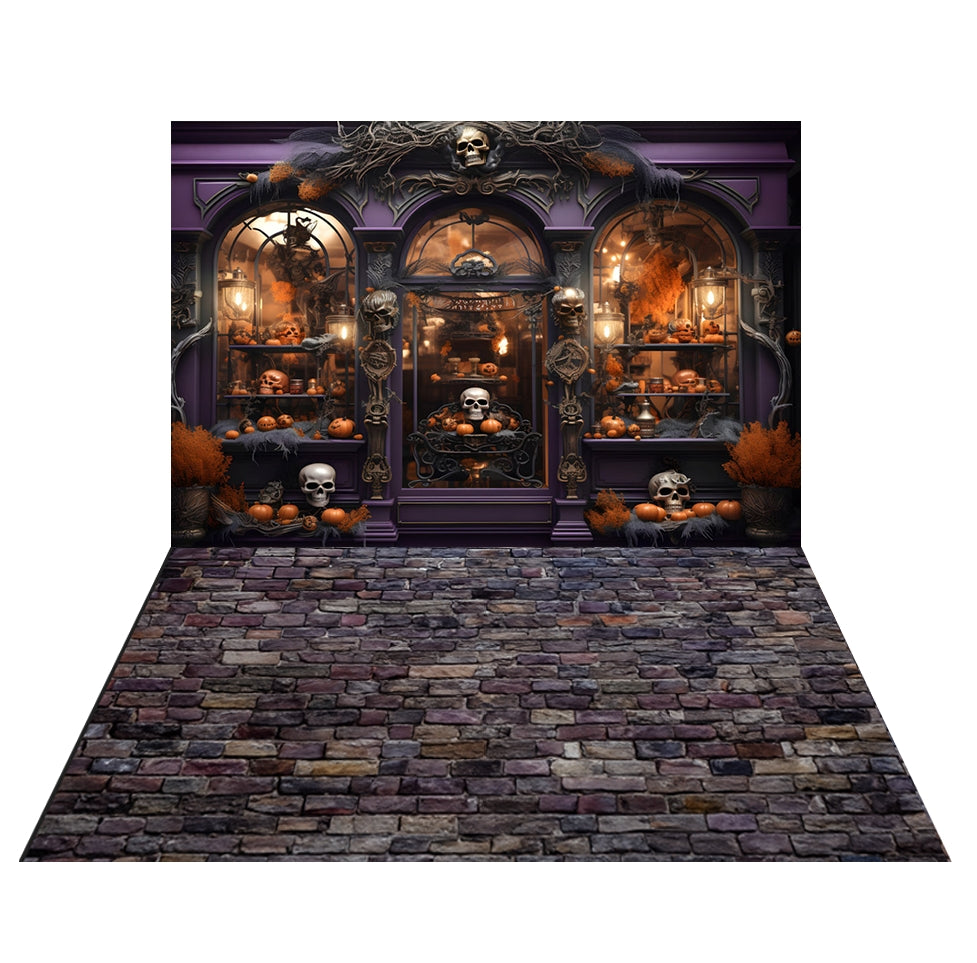 Kate Halloween Purple Store Backdrop+ Stone Rubber Floor Mat