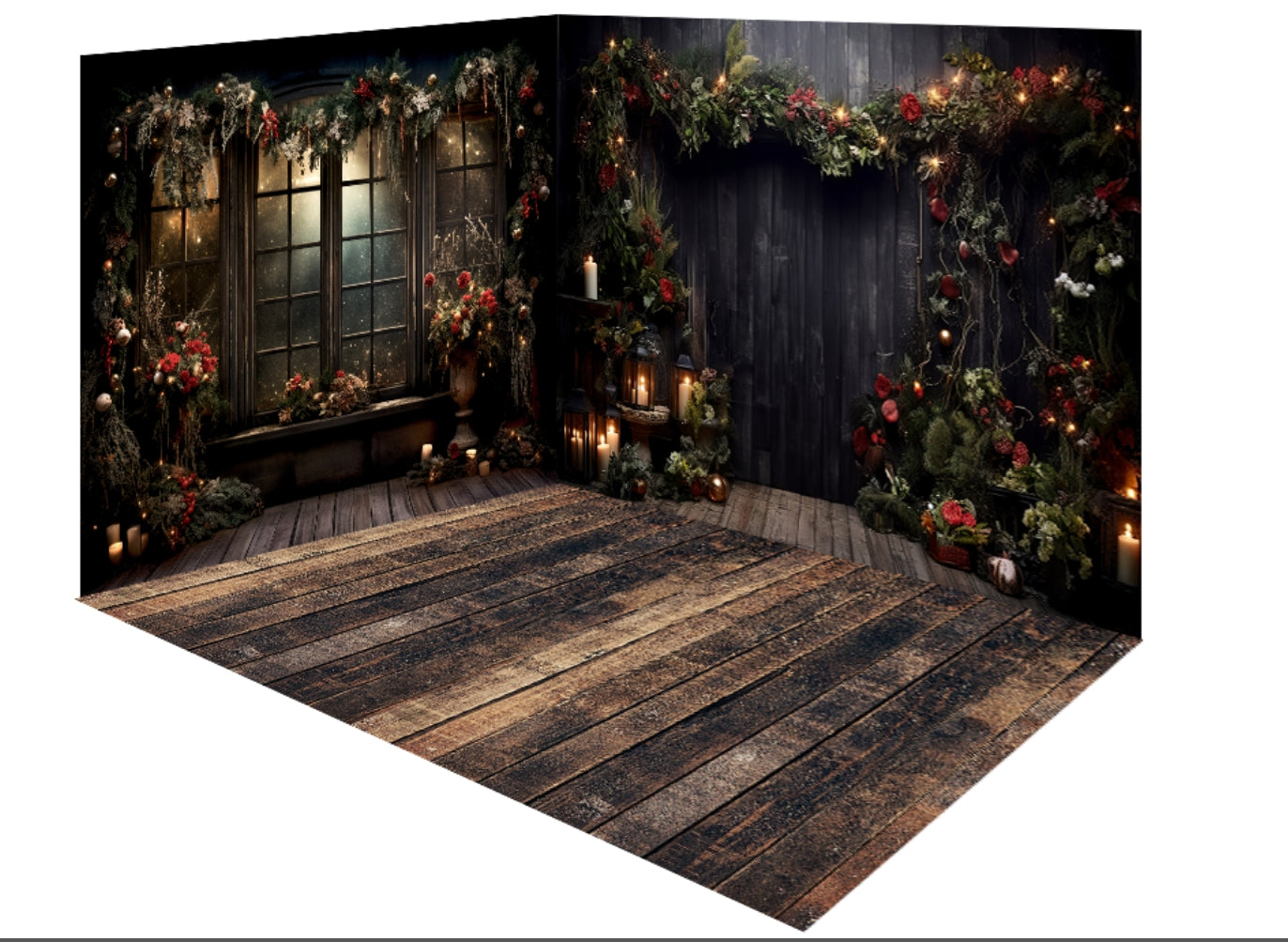 Kate Christmas Holly Window Door Black Room Set(8ftx8ft&10ftx8ft&8ftx10ft)