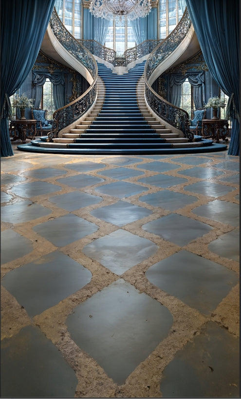 Kate Sweep European Blue Luxury Staircase Backdrop Designed by Chain Photography