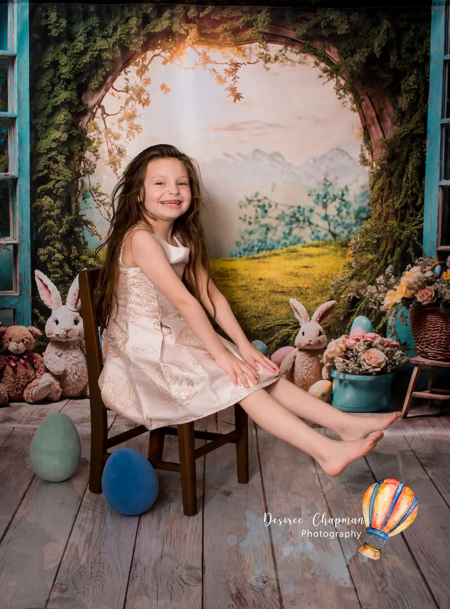 Kate Easter Bunny Window View Fleece Backdrop for Photography