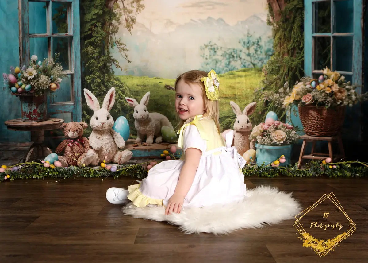 Kate Easter Bunny Window View Fleece Backdrop for Photography