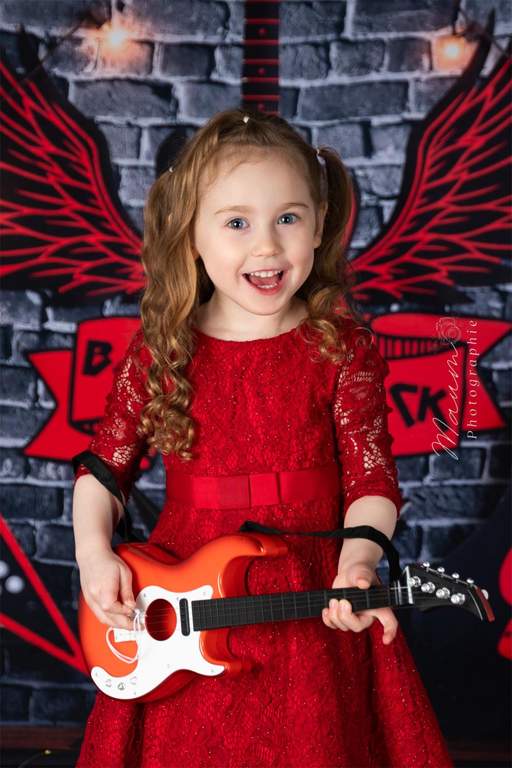 Kate Cool Black Brick Wall Red Rock Guitar Star Wing Music Backdrop Designed by Megan Leigh Photography
