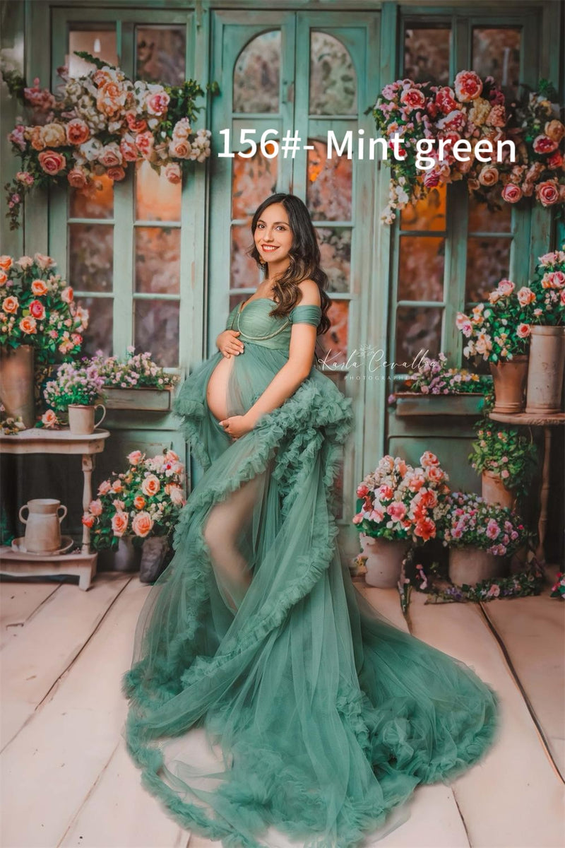 Maternity One Shoulder Sheer Mesh Photography Dress