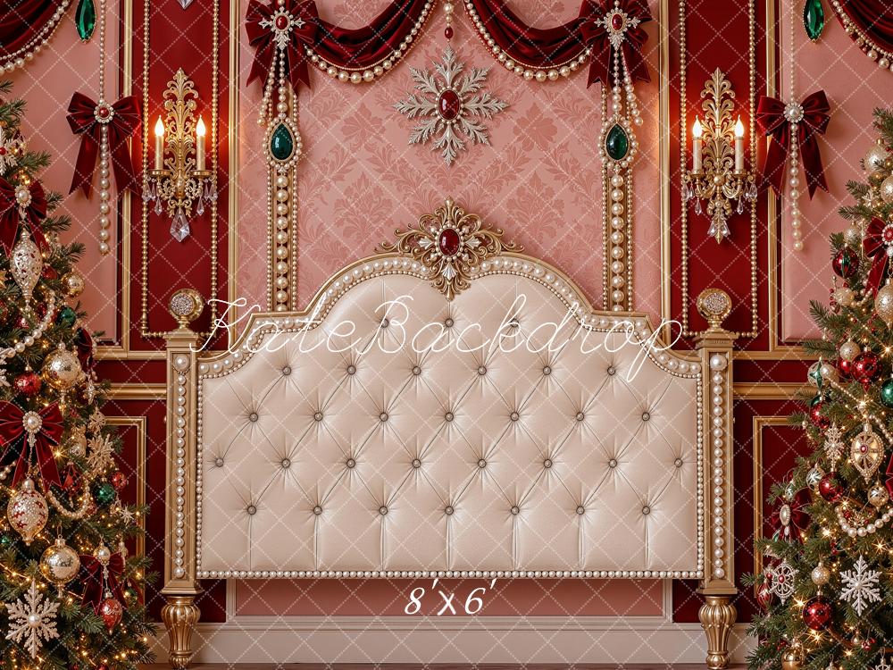 Kate Christmas Headboard Tufted Ornate Jewel Christmas Trees Printed Backdrop Designed by Shutter Swan Studios