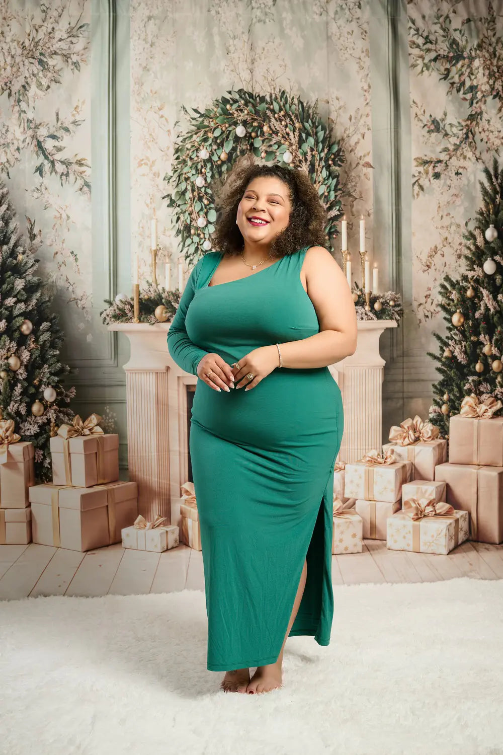 Kerst Foto Achtergrond Boom Wreath Groen Retro Muur Ontworpen door Emetselch