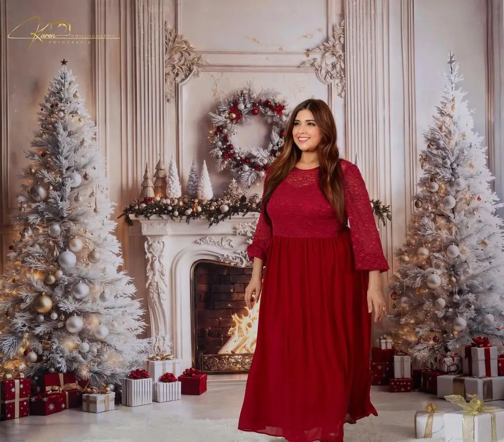 Kerst Open Haard Witte Bomen Cadeaus Foto Achtergrond Designed by Emetselch