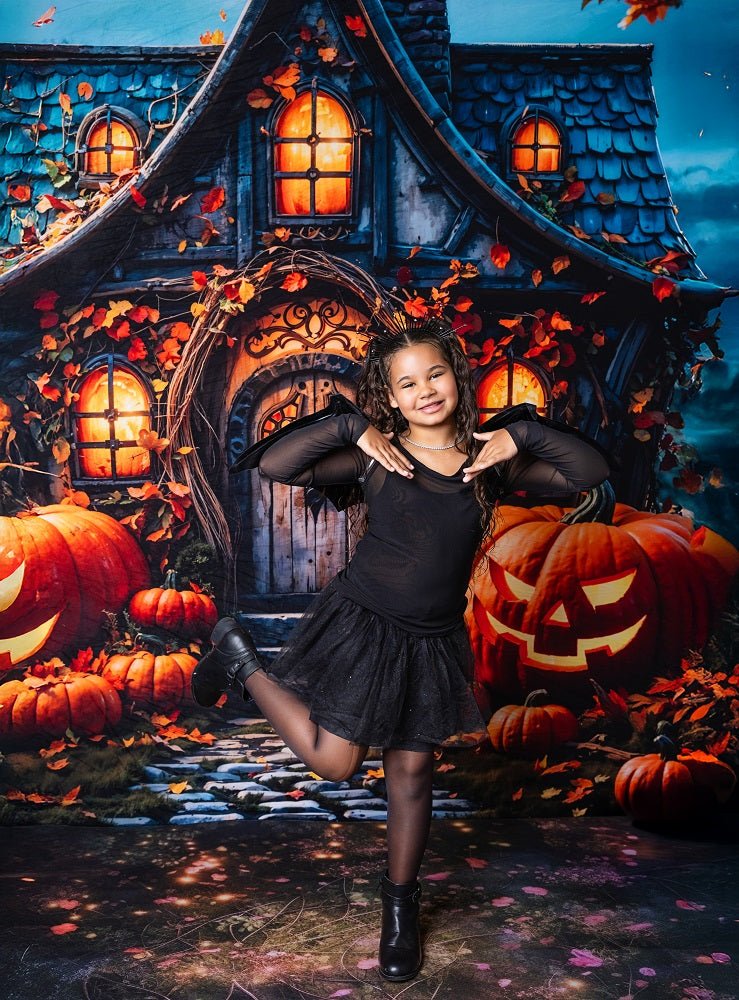 Herfstbos Halloween pompoen hut achtergrond ontworpen door Chain Photography