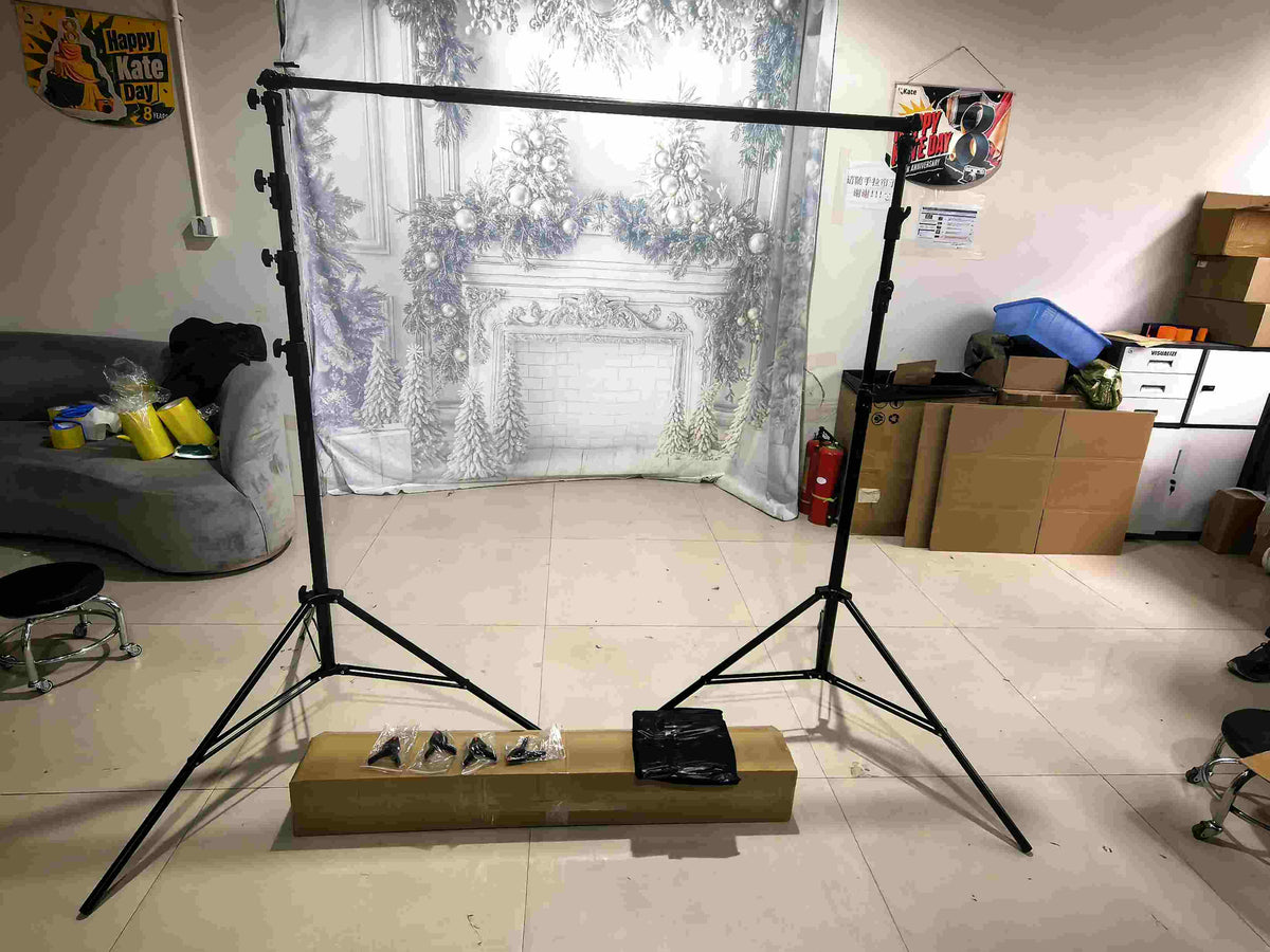 Kate 10x9.5ft / 10x14ft Adjustable Backdrop Stand – 4 Crossbars, Black Aluminum and Iron Frame