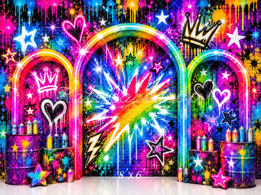 Kate Graffiti Neon Rainbow Arches Crown Printed Backdrop Designed by Ashley Paul