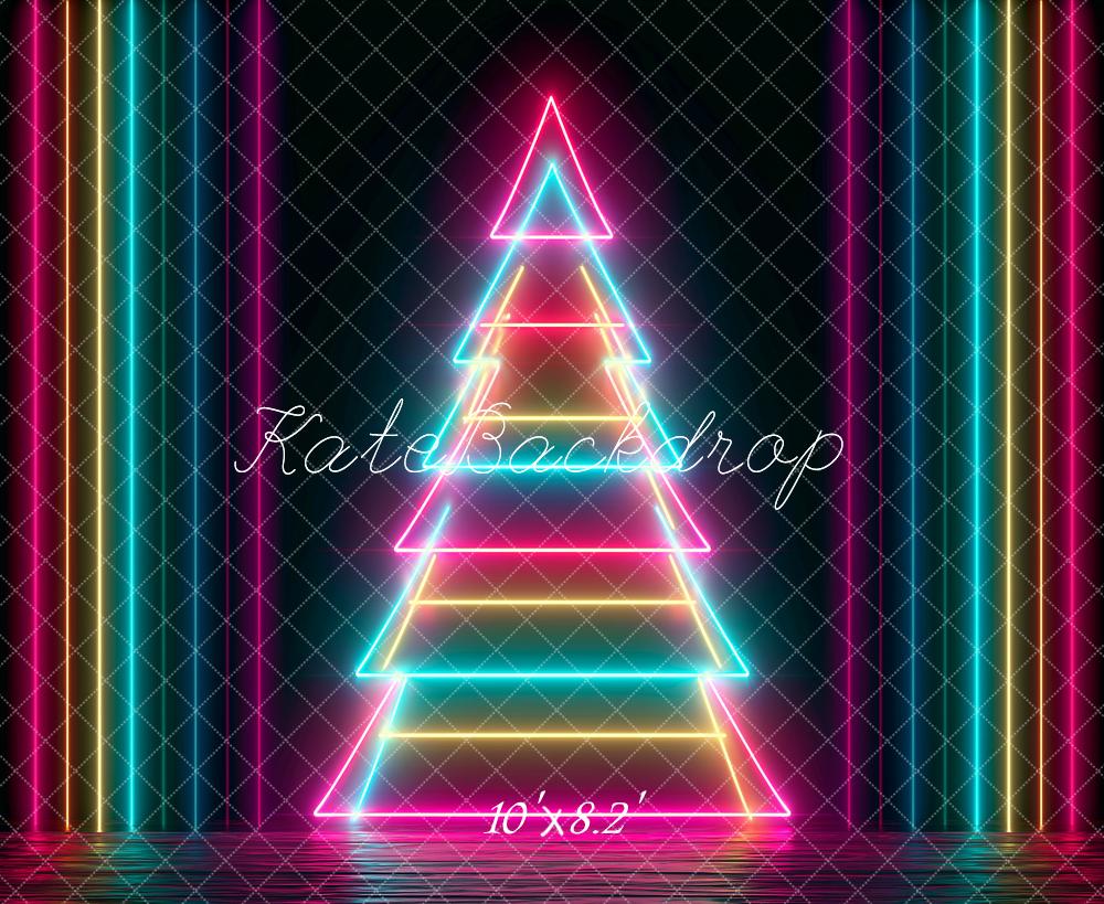 Kate Christmas Neon Tree Colorful Lines Printed Backdrop Designed by Angela Miller
