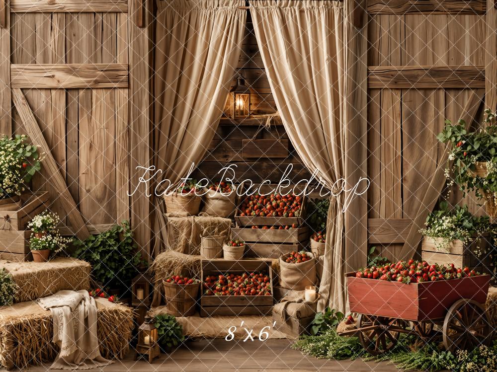 TEST Kate Rustic Barn Strawberry Crates Hay Bales Cart Backdrop Designed by Emetselch