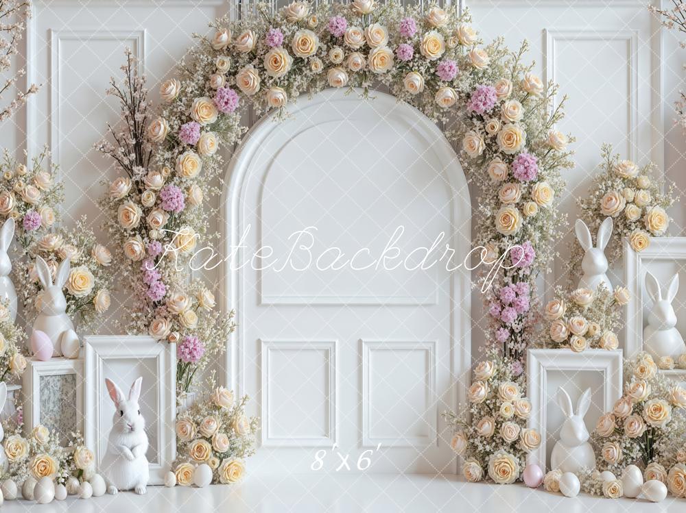 Kate Easter Bunny Flower Arch Pink Cream Roses Backdrop Designed by Mini MakeBelieve