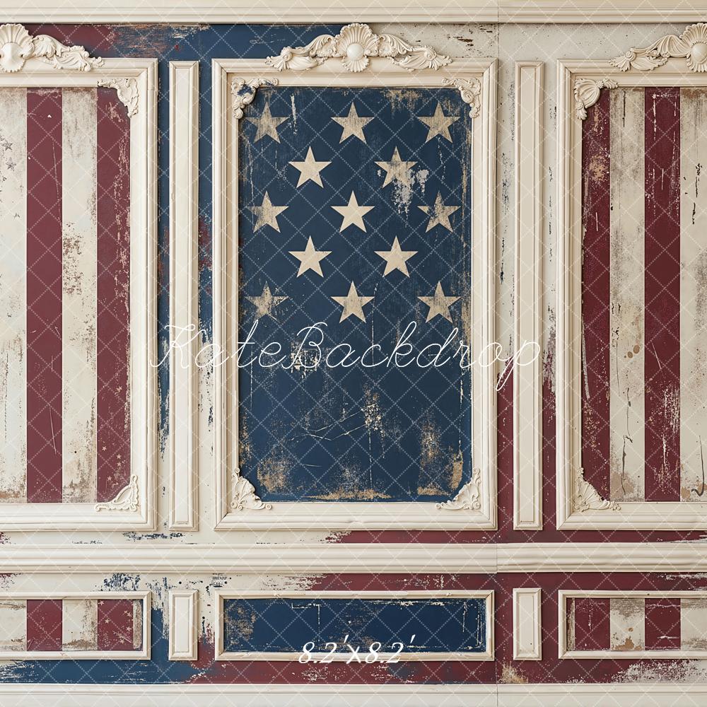 Kate Independence Day Vintage American Flag Panel Wall Printed Backdrop Designed by Emetselch