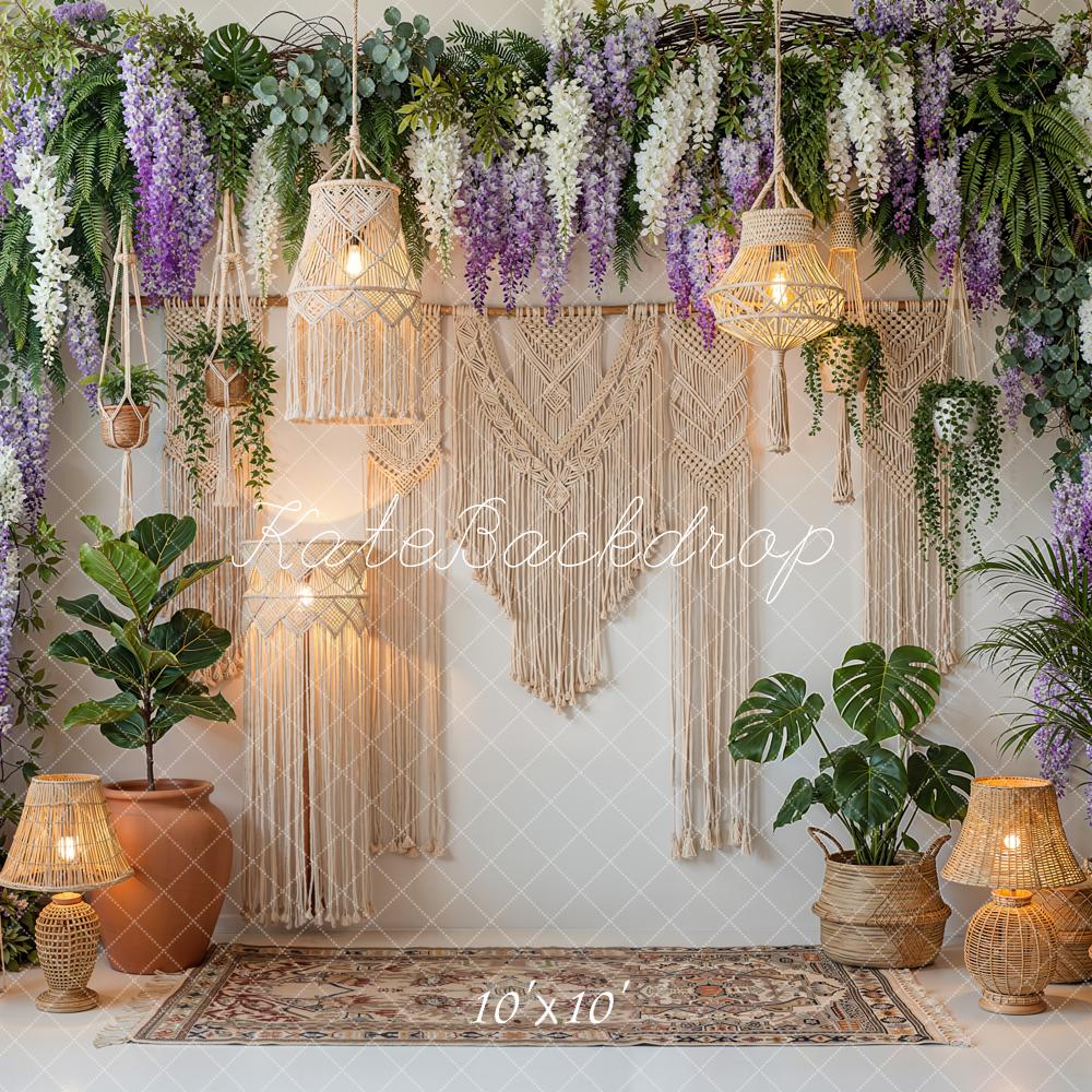 Kate Boho Macrame Floral Hanging Lamps Plants Backdrop Designed by Emetselch