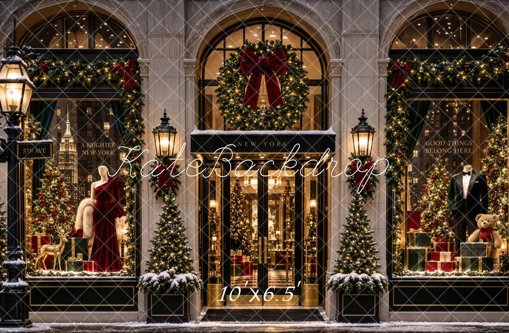 Kate Christmas City 5th Avenue Storefront Wreath Window Display Printed Backdrop Designed by Patty Roberts
