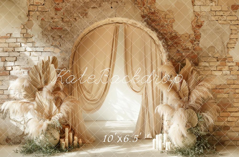 Kate Mother's Day Boho Arch Brick Wall Dried Pampas Backdrop Designed by Emetselch
