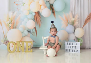 Fondo de globos azul pastel boho diseñado por Patty Roberts