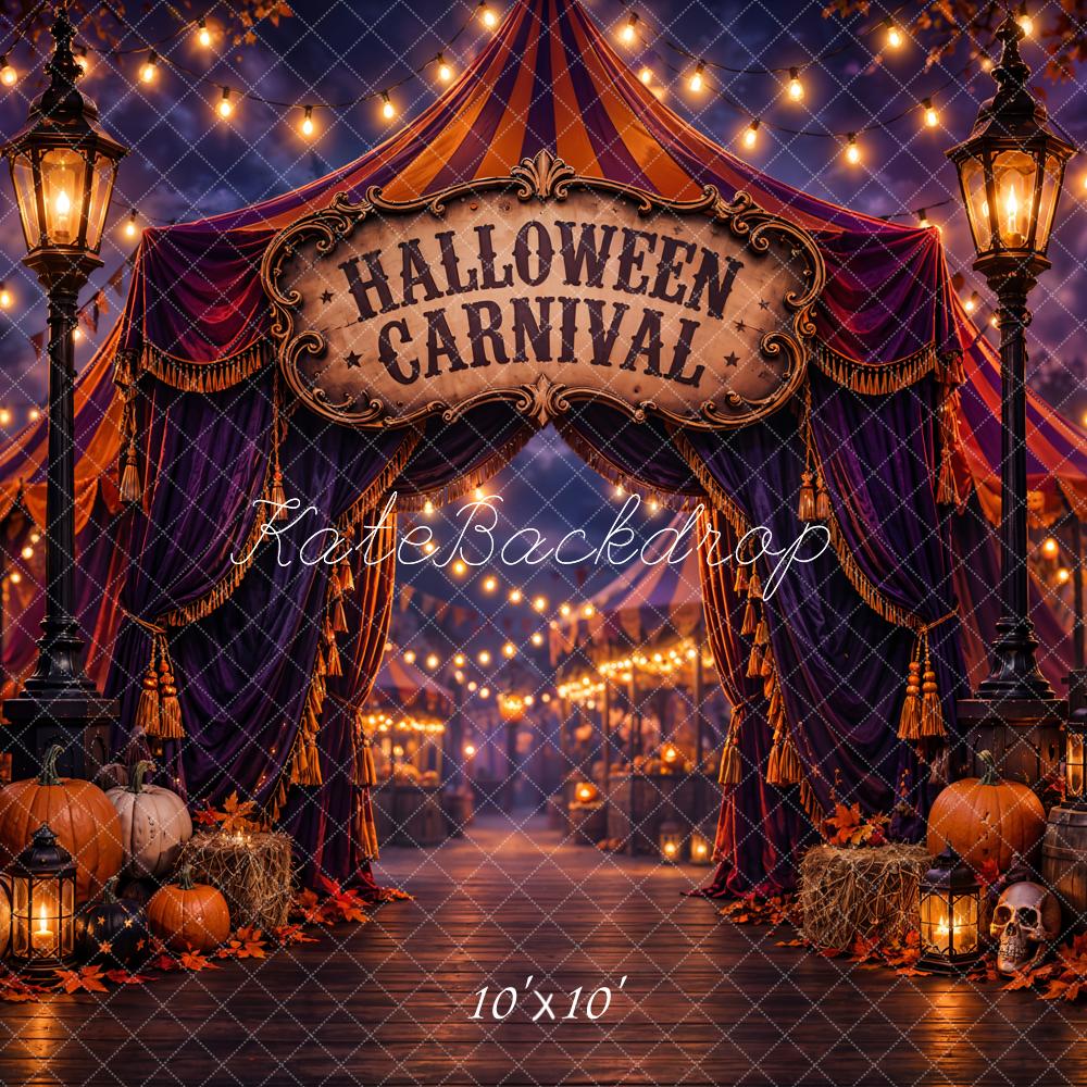 Kate Halloween Carnival Tent Pumpkins Lanterns Printed Backdrop Designed by Emetselch