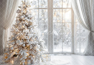 Kate Winter Indoor White Christmas Tree Framed Window Printed Backdrop Designed by Emetselch