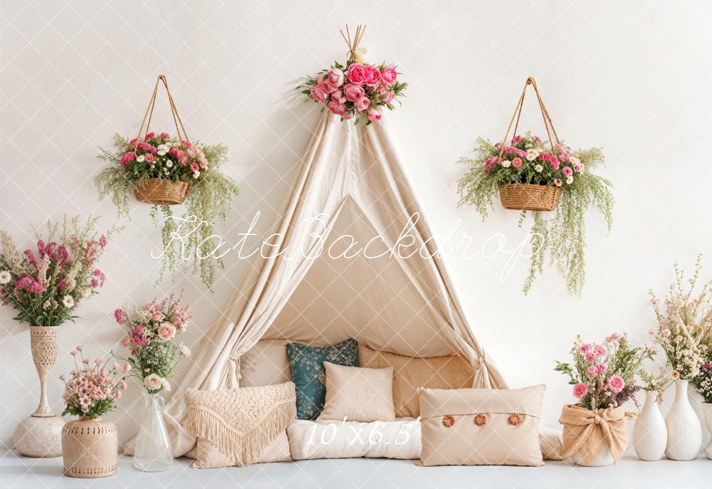 Spring Bohemian Floral Tent Pillow Foto Achtergrond Designed by Emetselch